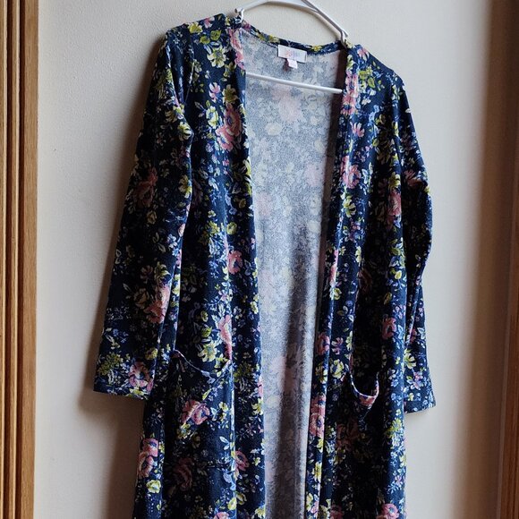 LuLaRoe Floral Long Open Cardigan Jersey Size Small - Picture 2 of 14